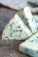 Fourme Ambert semi-hard French blue cheese made from raw cow milk