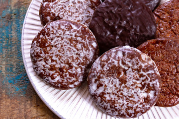Traditional Christmas gingerbread lebkuchen with honey and spices from Nuremberg, Germany