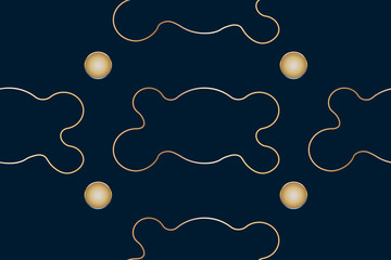 Abstract geometric gold metal glittering seamless pattern with different geometric shapes on dark deep blue background. Liquid fluid lava lamp style. Vector EPS 10 illustration. .