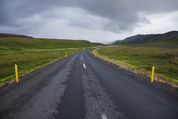 Asphalt road in Northeastern Iceland Scandinavia