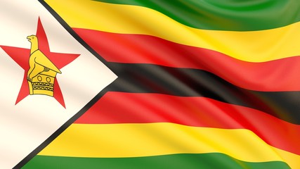 Flag of Zimbabwe. Waved highly detailed fabric texture.