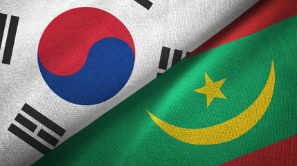 Fototapeta premium South Korea and Mauritania two flags textile cloth, fabric texture