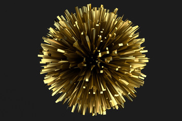 golden metallic wave ball, 3d rendering