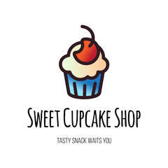 Sweet cupcake shop flat vector logo design