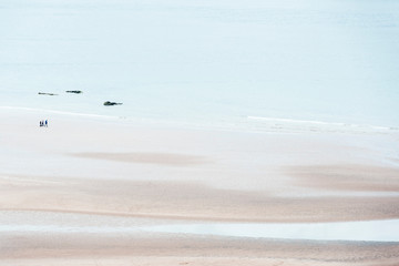 View over Coral Beach from above with recreants, Highland, Scotland, UK