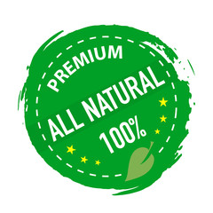 Natural product stamp green colored, on a white background