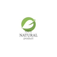 Natural product logo with leaf in flat style