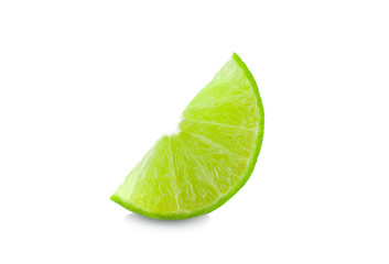 Juicy slice of lime isolated on white background