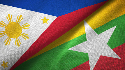 Philippines and Myanmar two flags textile cloth, fabric texture