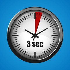 Three Seconds Clock on blue background. Clock 3d icon. Stopwatch icon.