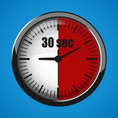 Thirty Seconds Clock on blue background. Clock 3d icon. Stopwatch icon.
