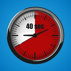 Fourty Seconds Clock on blue background. Clock 3d icon. Stopwatch icon.