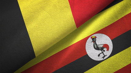 Belgium and Uganda two flags textile cloth, fabric texture