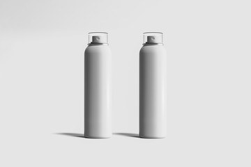 White blank Spray Bottles Mock up, cosmetic package.Blank template of white deodorant Bottle Can mock up. 3D rendering.