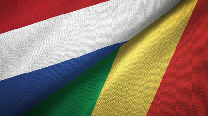 Netherlands and Congo two flags textile cloth, fabric texture
