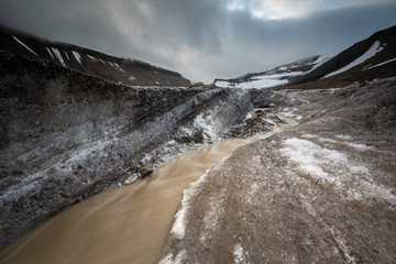 Melting ice on one of a Svalbard glacier, Arctic, Norway