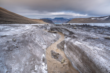 Melting ice on one of a Svalbard glacier, Arctic, Norway
