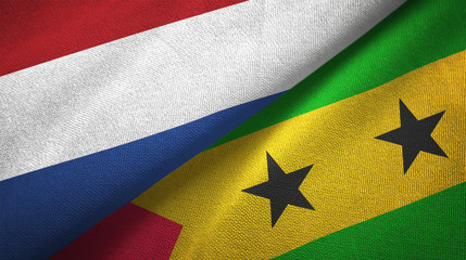 Netherlands and Sao Tome and Principe two flags textile cloth, fabric texture