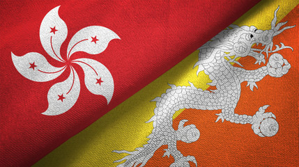 Hong Kong and Bhutan two flags textile cloth, fabric texture