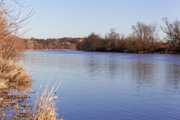 The river Saale in the North of the city Halle,  Germany.