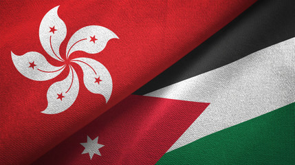 Hong Kong and Jordan two flags textile cloth, fabric texture