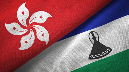 Hong Kong and Lesotho two flags textile cloth, fabric texture