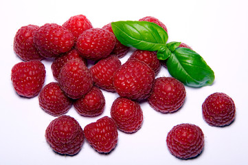 Himbeeren, Basilikum, rot, weiß, grün, lecker, essen, Früchte, Obst, gesund, frisch