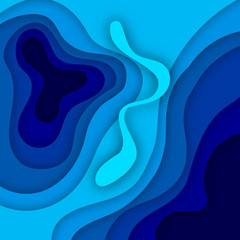 Blue abstract paper wave layer cut background.Paper art style of cover design for business banner template and material design.Vector illustration.