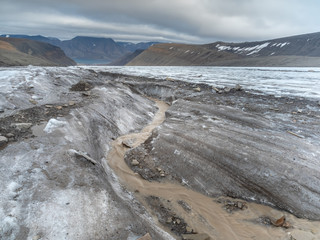 Melting ice on one of a Svalbard glacier, Arctic, Norway