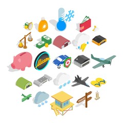 Flight vehicle icons set. Isometric set of 25 flight vehicle vector icons for web isolated on white background