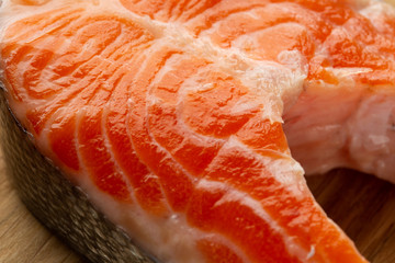 Wet raw red fish close up image
