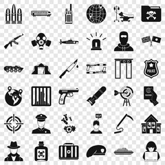 Antiterrorist struggle icons set. Simple style of 36 Antiterrorist struggle vector icons for web for any design