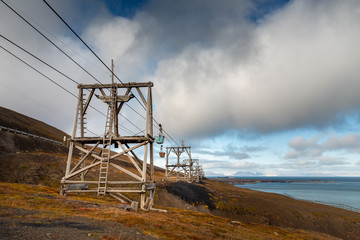 Old cableway for transporting coal from mines in Longyearbyen - the most Northern settlement in the world. Svalbard, Norway