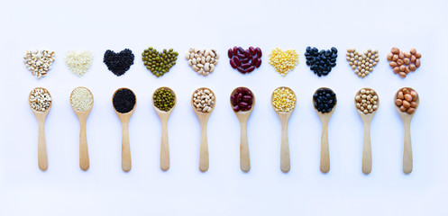 Mixed beans, Different legumes isolated on white.