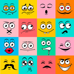 Colorfull set of cute happy smiley emotions,vector illustration