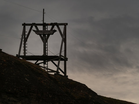 Old cableway for transporting coal from mines in Longyearbyen - the most Northern settlement in the world. Svalbard, Norway