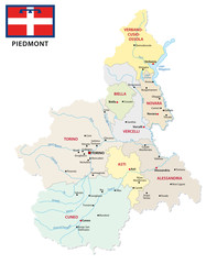piedmont administrative and political vector map with flag
