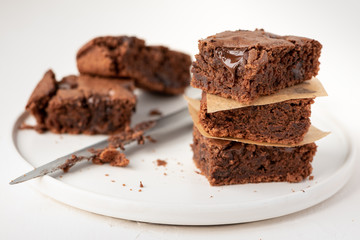 Chocolate cake, brownie on a white background.