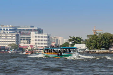 The Chao Phraya Taxi Boat, a transportation service in Thailand operating on the Chao Phraya River, Bangkok, Thailand.