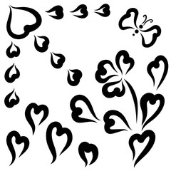 flower, butterfly and shining sun, black hearts