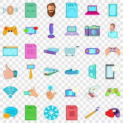 Game app icons set. Cartoon style of 36 game app vector icons for web for any design