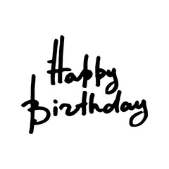 Happy Birthday. Doodle greeting card scratched calligraphy black text. Ink hand drawn invitation. T-shirt print design. Handwritten modern brush lettering white background