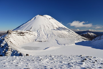 Fototapeta na wymiar Mount Doom in the snow, New Zealand Tongariro NP