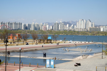 Yeouido park beside Han river at Seoul, South Korea. 