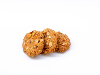 chocolate chip cereal cookies on white background