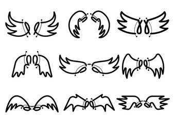 hand drawn Set of Cute Angel Wing