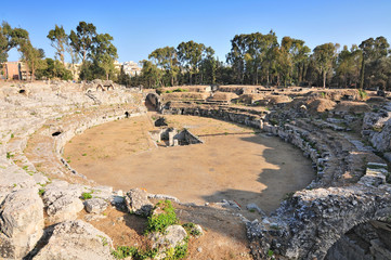 The Roman amphitheatre near Syracuse on Sicily Italy.