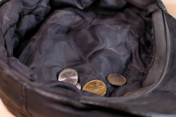 cap with a few alms coins