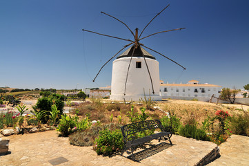 View of traditional windmill, Vejer de la Frontera, Andalusia, Spain.