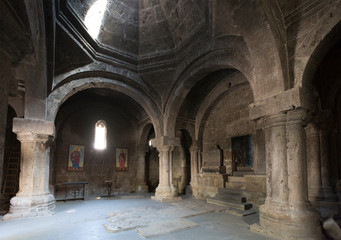 The interior of the old church in Ancient Haghartsin monastery.  Armenia